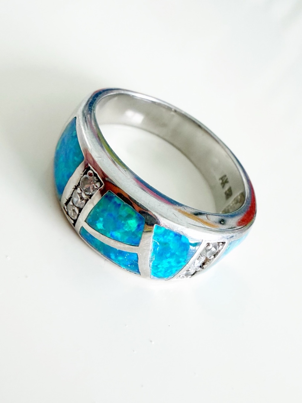 AK 925 Sterling Silver and Opal with 6 jewels ring